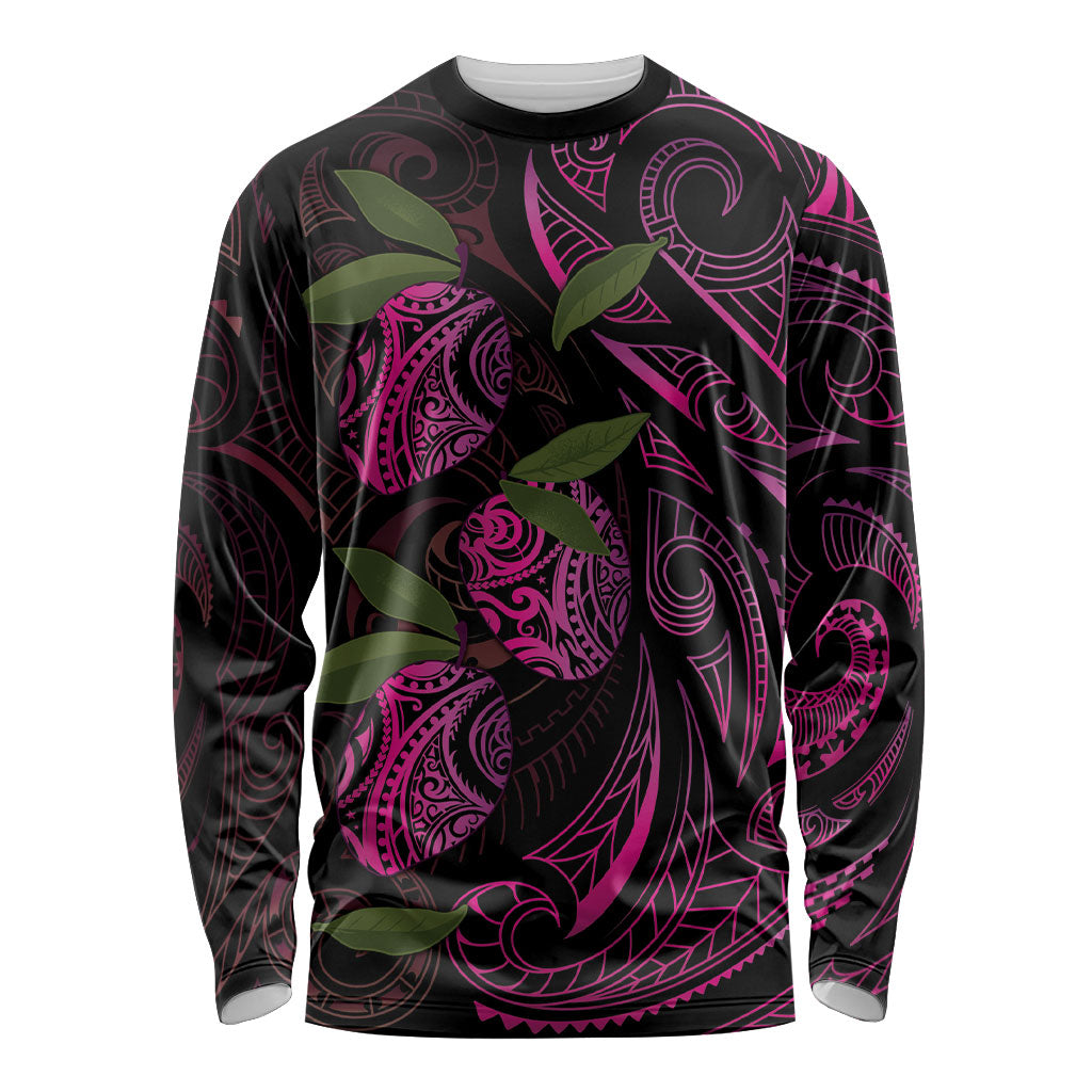 Hawaiian Mango Tribal Tattoo Long Sleeve Shirt Pink Pacific Traditional Pattern