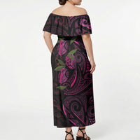 Hawaiian Mango Tribal Tattoo Off Shoulder Maxi Dress Pink Pacific Traditional Pattern