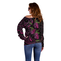 Hawaiian Mango Tribal Tattoo Off Shoulder Sweater Pink Pacific Traditional Pattern
