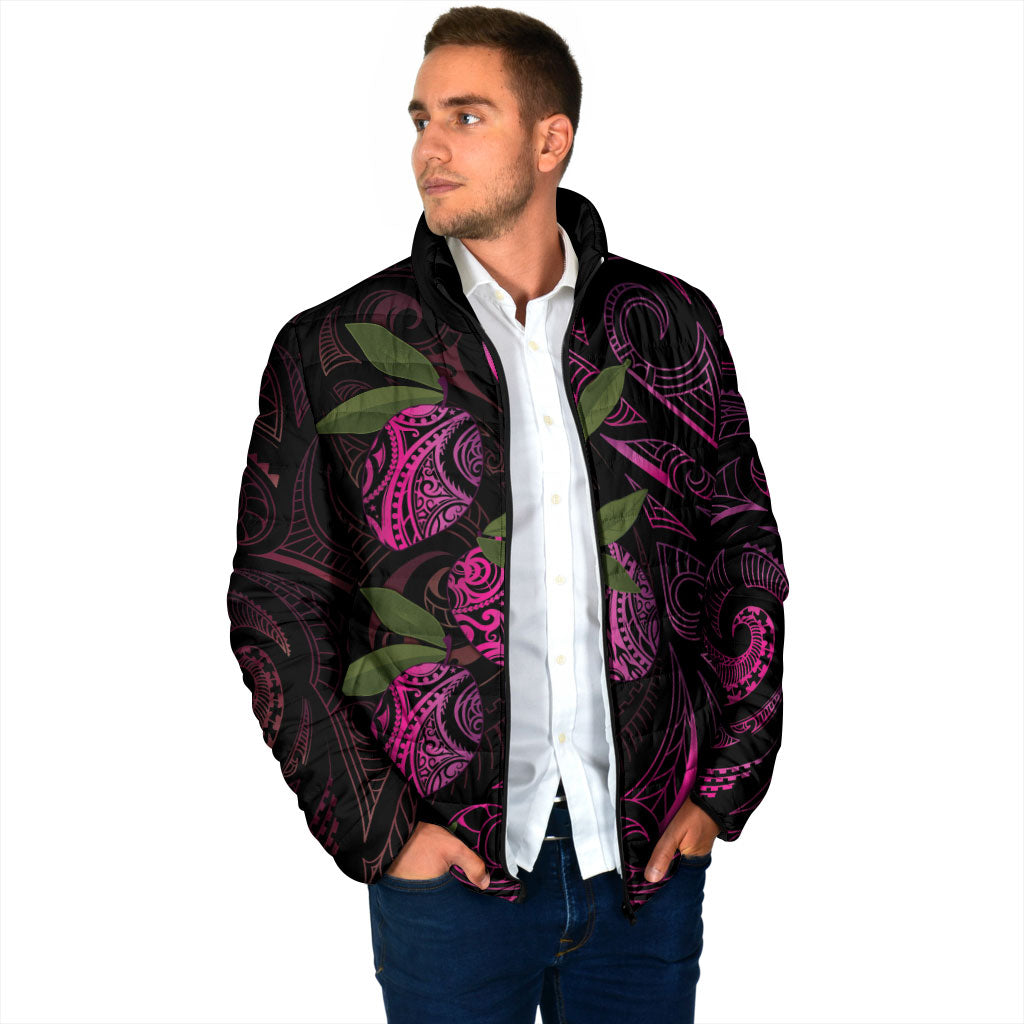 Hawaiian Mango Tribal Tattoo Padded Jacket Pink Pacific Traditional Pattern