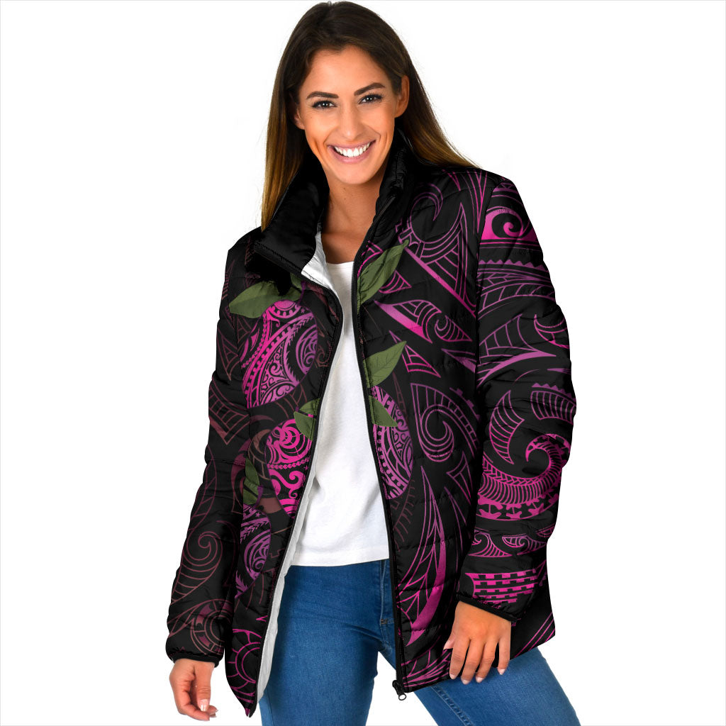 Hawaiian Mango Tribal Tattoo Padded Jacket Pink Pacific Traditional Pattern