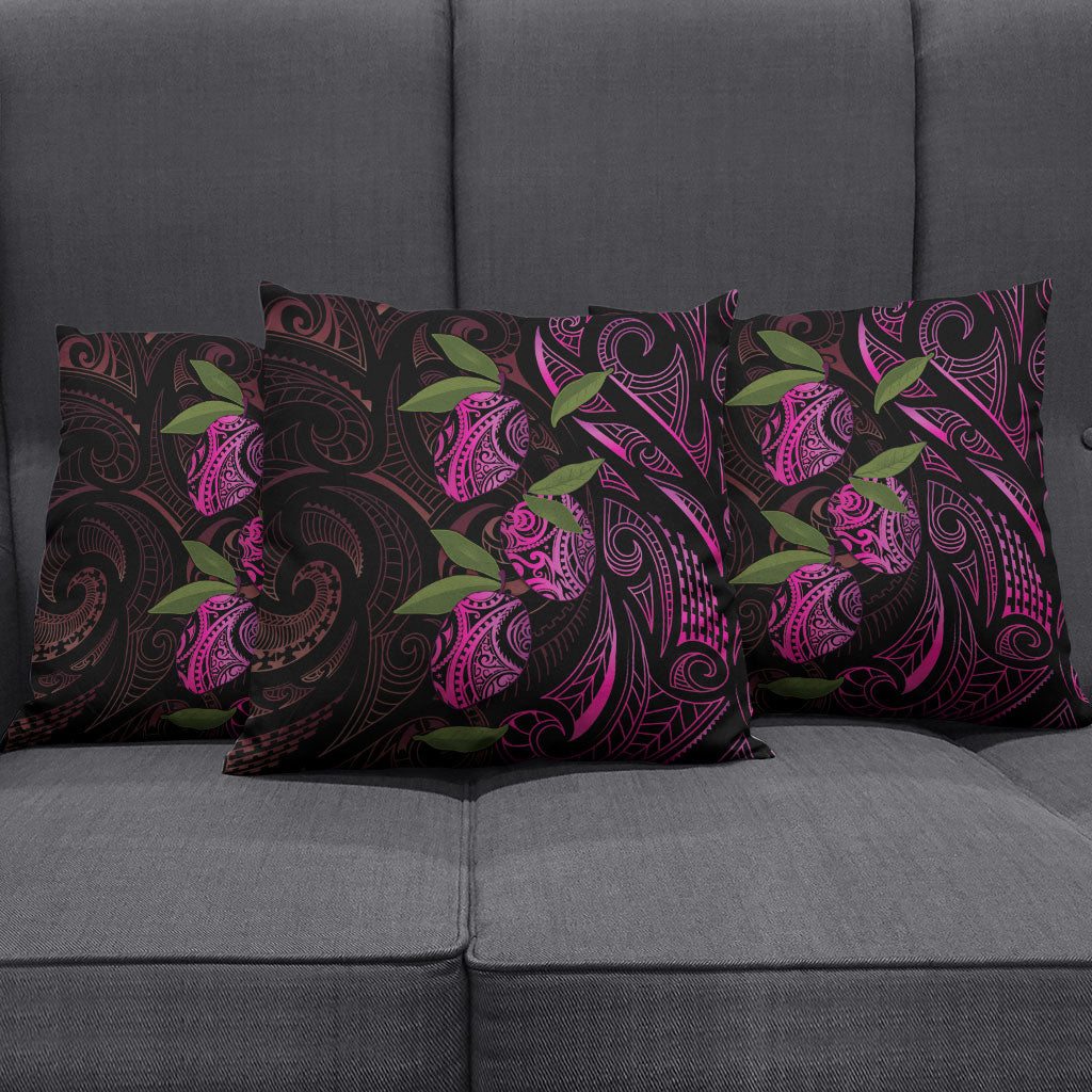 Hawaiian Mango Tribal Tattoo Pillow Cover Pink Pacific Traditional Pattern