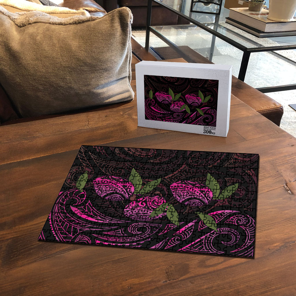 Hawaiian Mango Tribal Tattoo Puzzle Pink Pacific Traditional Pattern