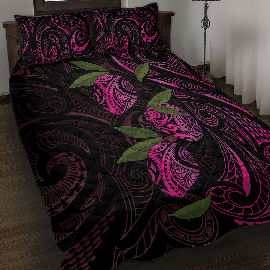 Hawaiian Mango Tribal Tattoo Quilt Bed Set Pink Pacific Traditional Pattern
