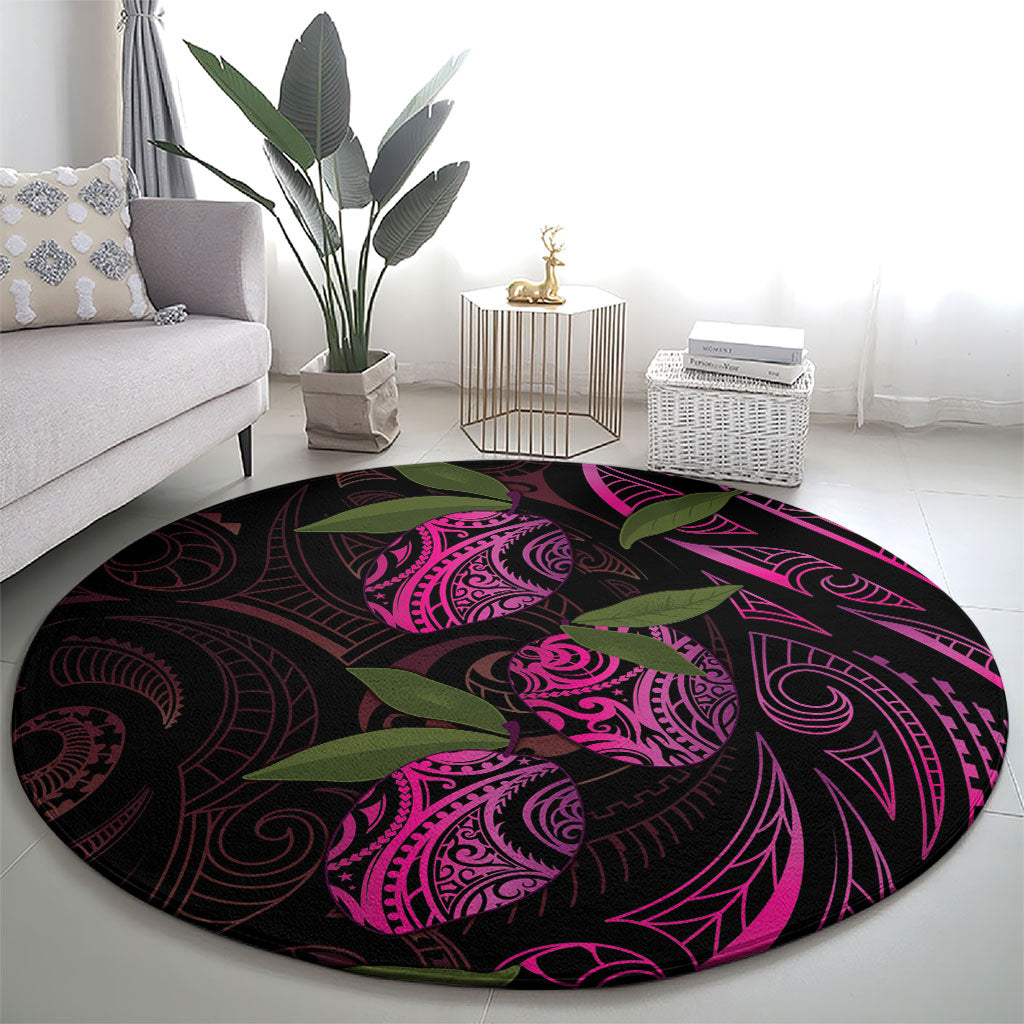 Hawaiian Mango Tribal Tattoo Round Carpet Pink Pacific Traditional Pattern