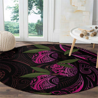 Hawaiian Mango Tribal Tattoo Round Carpet Pink Pacific Traditional Pattern
