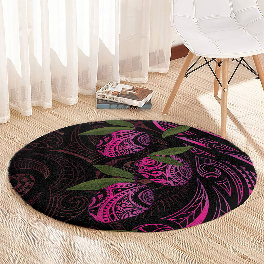 Hawaiian Mango Tribal Tattoo Round Carpet Pink Pacific Traditional Pattern