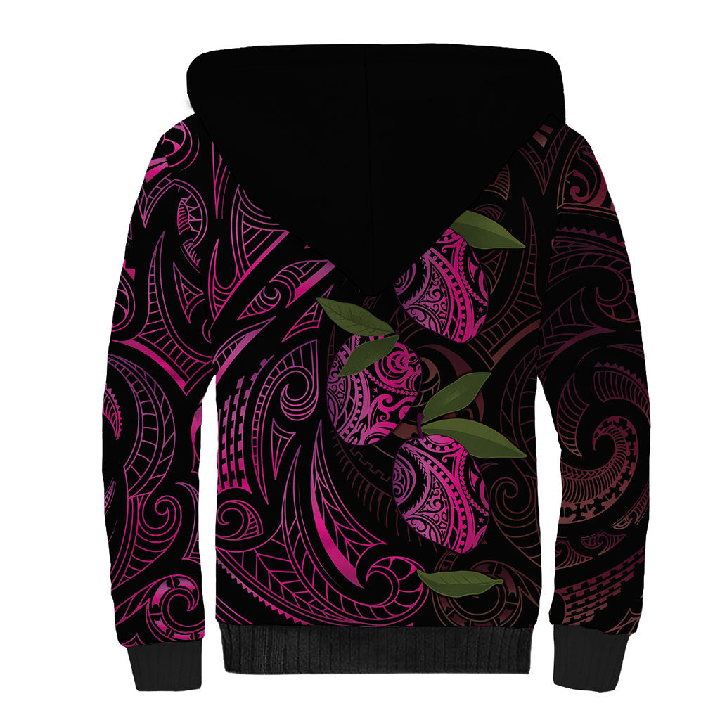 Hawaiian Mango Tribal Tattoo Sherpa Hoodie Pink Pacific Traditional Pattern