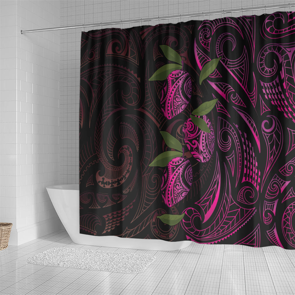 Hawaiian Mango Tribal Tattoo Shower Curtain Pink Pacific Traditional Pattern