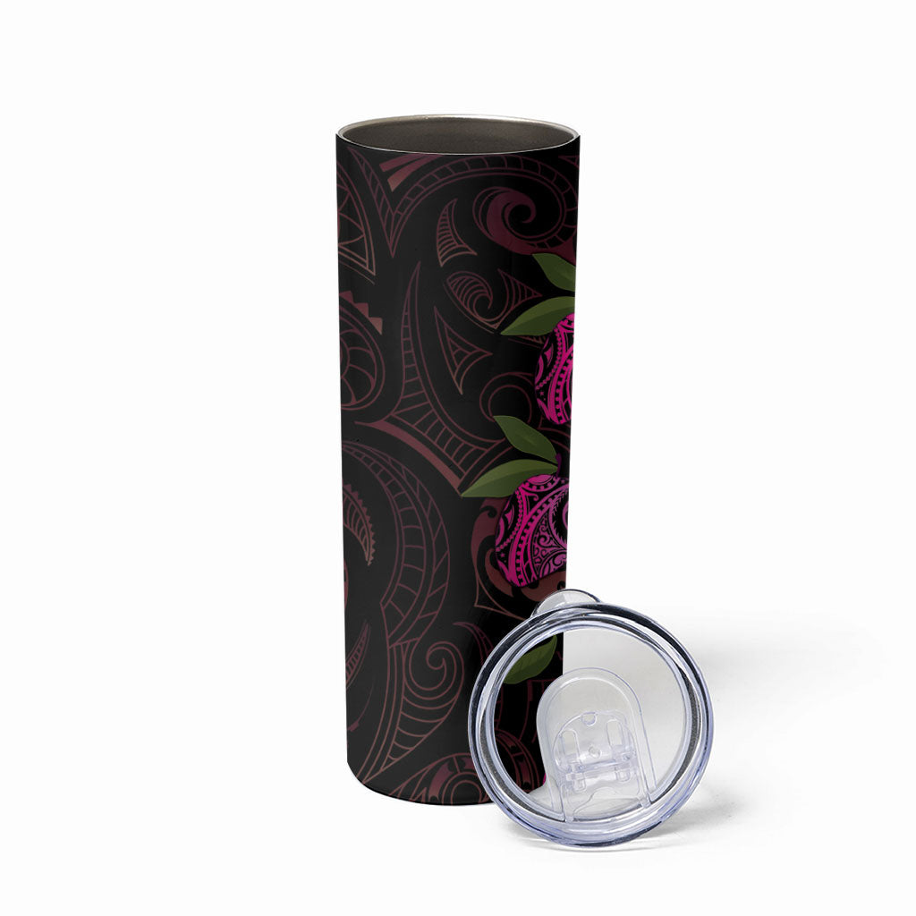 Hawaiian Mango Tribal Tattoo Skinny Tumbler Pink Pacific Traditional Pattern