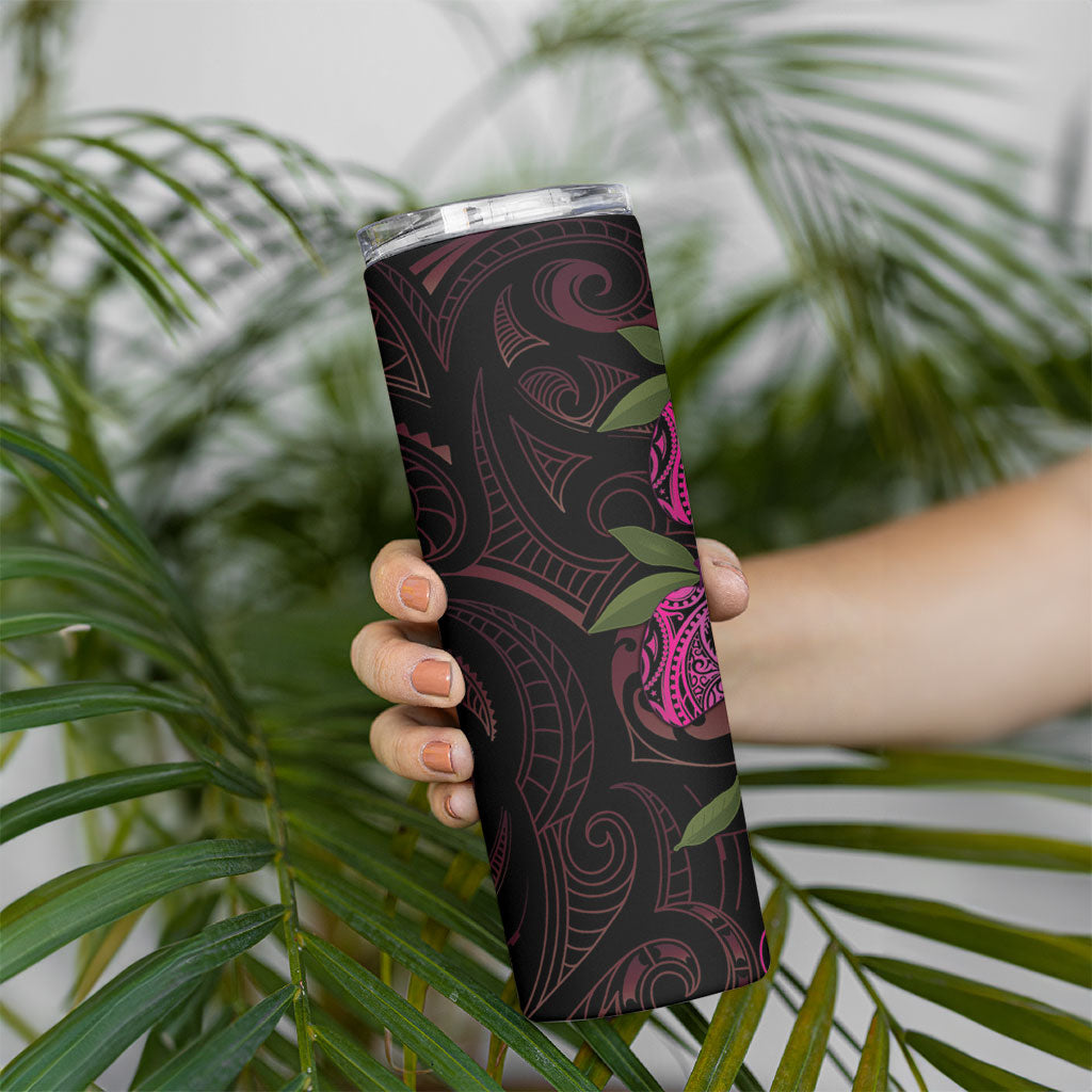 Hawaiian Mango Tribal Tattoo Skinny Tumbler Pink Pacific Traditional Pattern