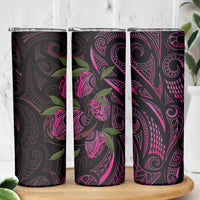 Hawaiian Mango Tribal Tattoo Skinny Tumbler Pink Pacific Traditional Pattern