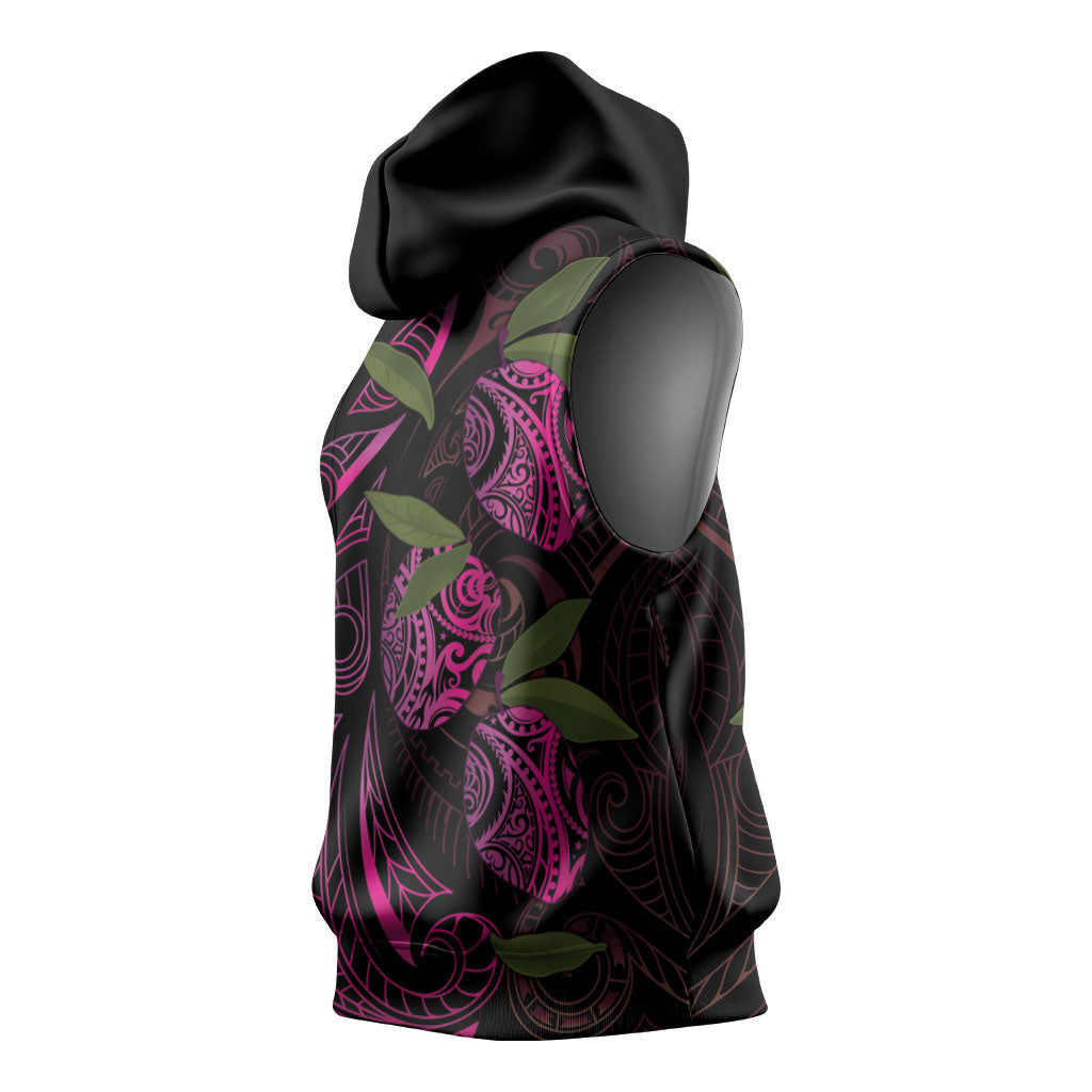 Hawaiian Mango Tribal Tattoo Sleeveless Hoodie Pink Pacific Traditional Pattern