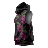 Hawaiian Mango Tribal Tattoo Sleeveless Hoodie Pink Pacific Traditional Pattern