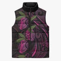 Hawaiian Mango Tribal Tattoo Sleeveless Puffer Jacket Pink Pacific Traditional Pattern