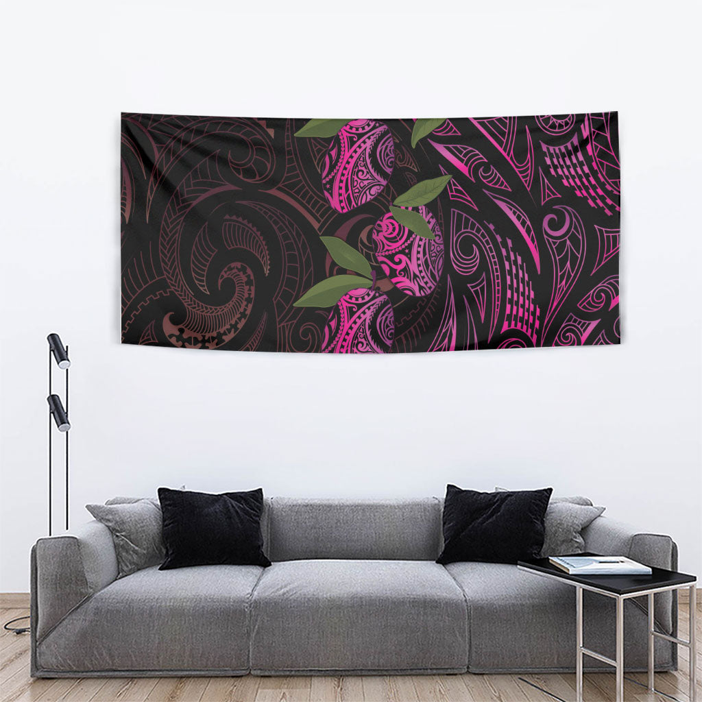 Hawaiian Mango Tribal Tattoo Tapestry Pink Pacific Traditional Pattern