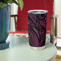 Hawaiian Mango Tribal Tattoo Tumbler Cup Pink Pacific Traditional Pattern