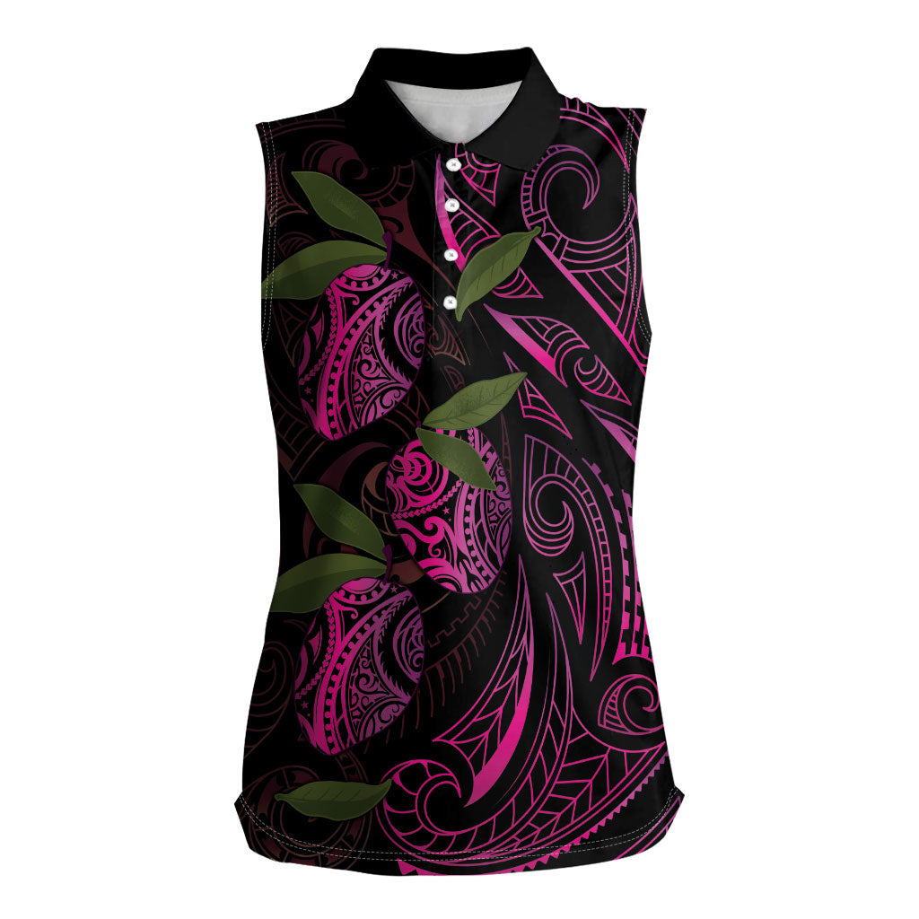 Hawaiian Mango Tribal Tattoo Women Sleeveless Polo Shirt Pink Pacific Traditional Pattern