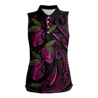 Hawaiian Mango Tribal Tattoo Women Sleeveless Polo Shirt Pink Pacific Traditional Pattern