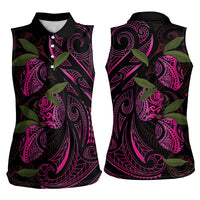 Hawaiian Mango Tribal Tattoo Women Sleeveless Polo Shirt Pink Pacific Traditional Pattern