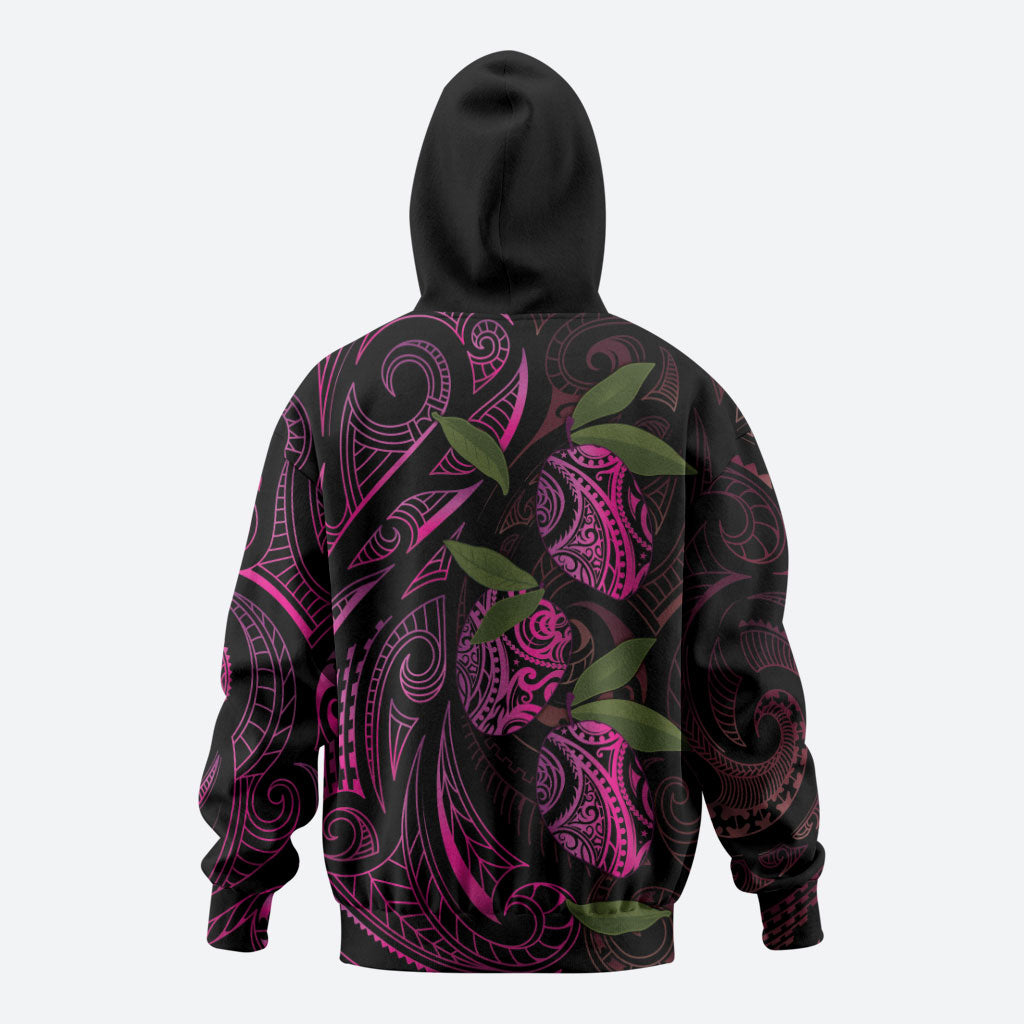 Hawaiian Mango Tribal Tattoo Zip Hoodie Pink Pacific Traditional Pattern