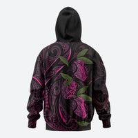 Hawaiian Mango Tribal Tattoo Zip Hoodie Pink Pacific Traditional Pattern