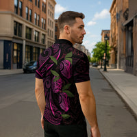 Hawaiian Mango Tribal Tattoo Zipper Polo Shirt Pink Pacific Traditional Pattern