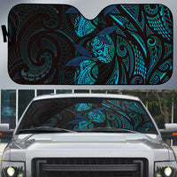 Hawaiian Mango Tribal Tattoo Auto Sun Shade Teal Pacific Traditional Pattern