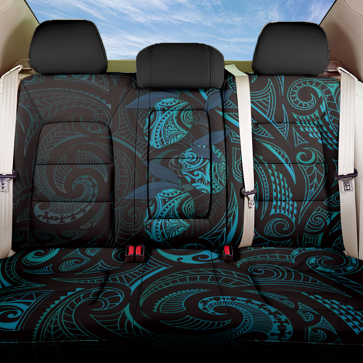 Hawaiian Mango Tribal Tattoo Back Car Seat Cover Teal Pacific Traditional Pattern