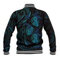 Hawaiian Mango Tribal Tattoo Baseball Jacket Teal Pacific Traditional Pattern