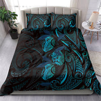 Hawaiian Mango Tribal Tattoo Bedding Set Teal Pacific Traditional Pattern