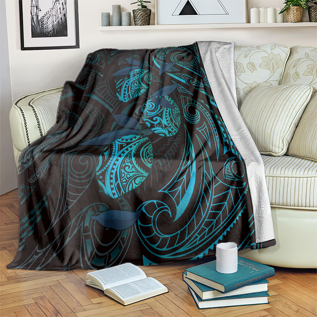 Hawaiian Mango Tribal Tattoo Blanket Teal Pacific Traditional Pattern