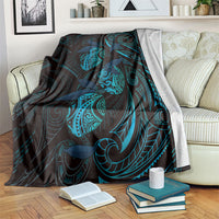 Hawaiian Mango Tribal Tattoo Blanket Teal Pacific Traditional Pattern