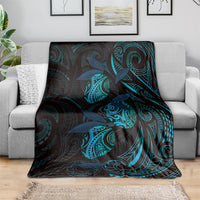 Hawaiian Mango Tribal Tattoo Blanket Teal Pacific Traditional Pattern