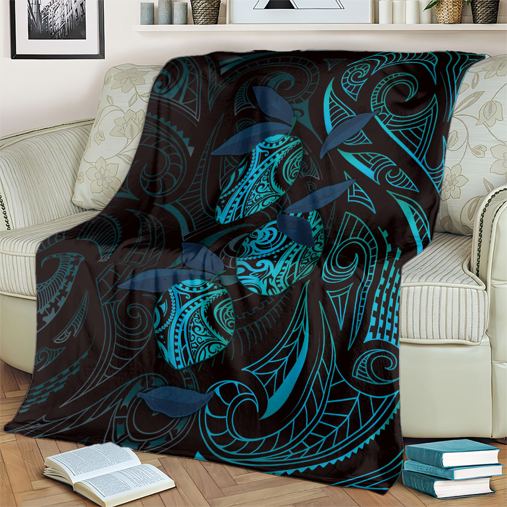 Hawaiian Mango Tribal Tattoo Blanket Teal Pacific Traditional Pattern