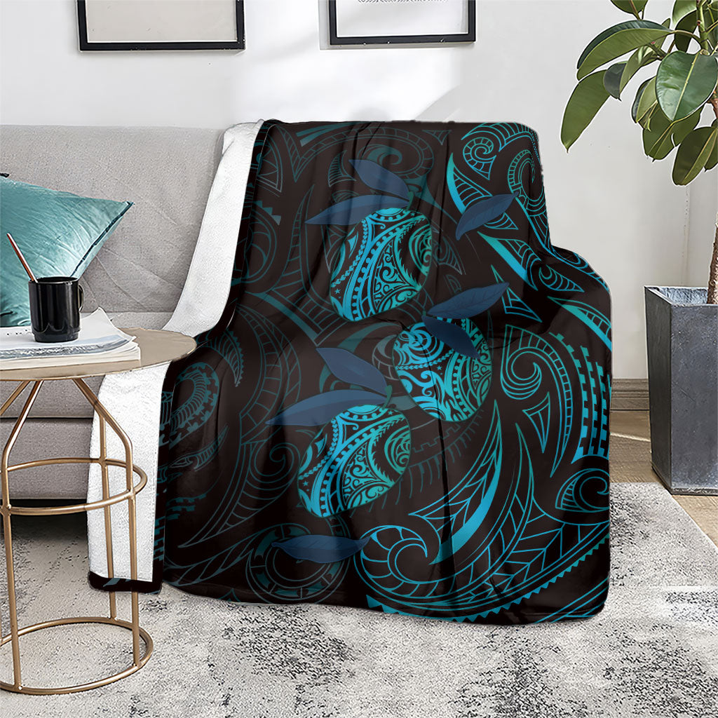 Hawaiian Mango Tribal Tattoo Blanket Teal Pacific Traditional Pattern