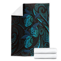 Hawaiian Mango Tribal Tattoo Blanket Teal Pacific Traditional Pattern