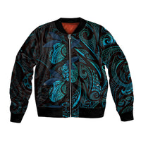 Hawaiian Mango Tribal Tattoo Bomber Jacket Teal Pacific Traditional Pattern