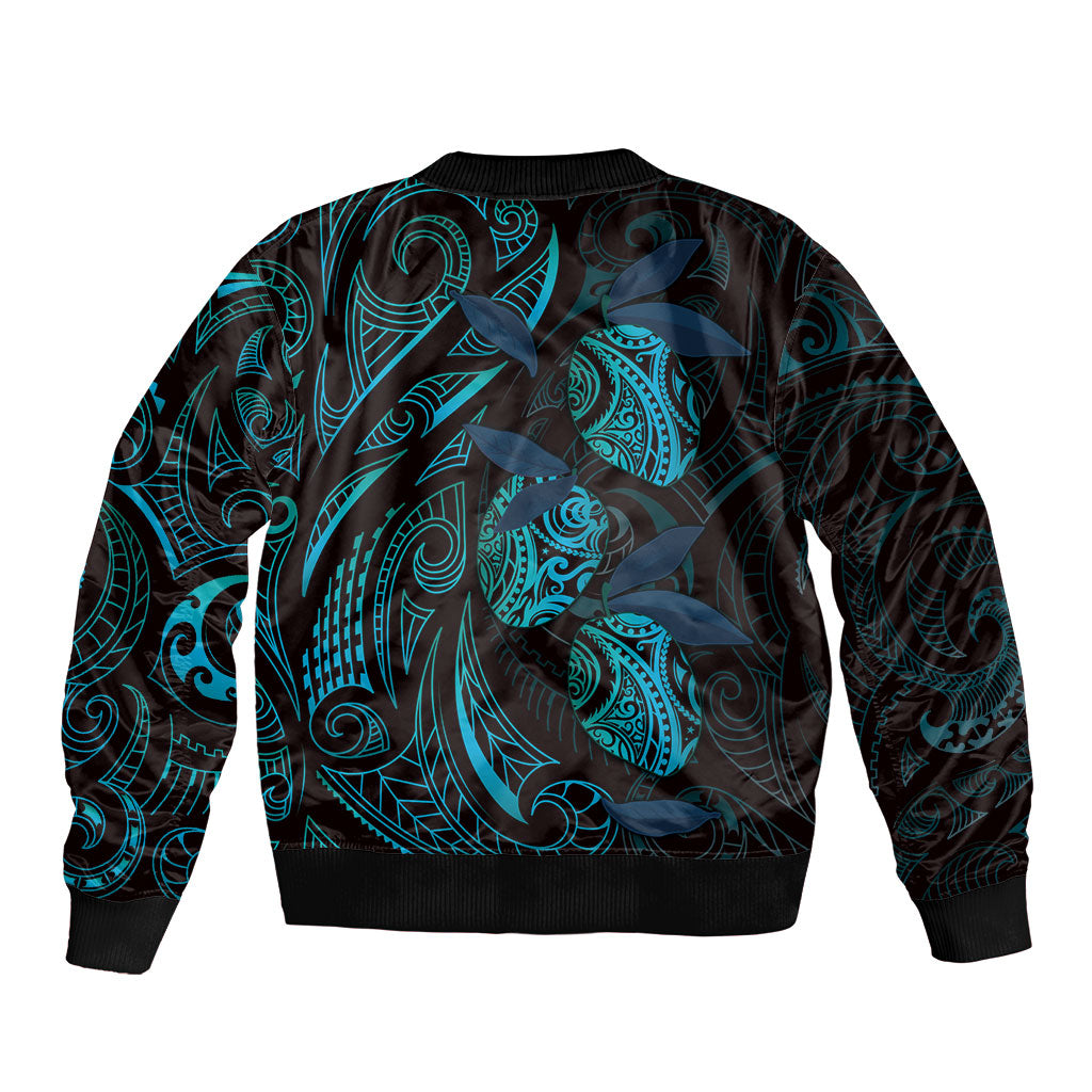 Hawaiian Mango Tribal Tattoo Bomber Jacket Teal Pacific Traditional Pattern