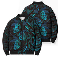 Hawaiian Mango Tribal Tattoo Bomber Puffer Jacket Teal Pacific Traditional Pattern