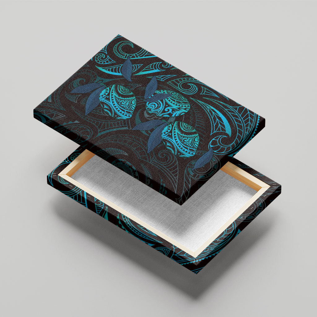 Hawaiian Mango Tribal Tattoo Canvas Wall Art Teal Pacific Traditional Pattern