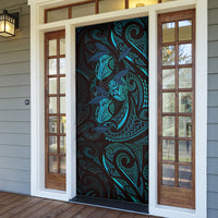 Hawaiian Mango Tribal Tattoo Door Cover Teal Pacific Traditional Pattern