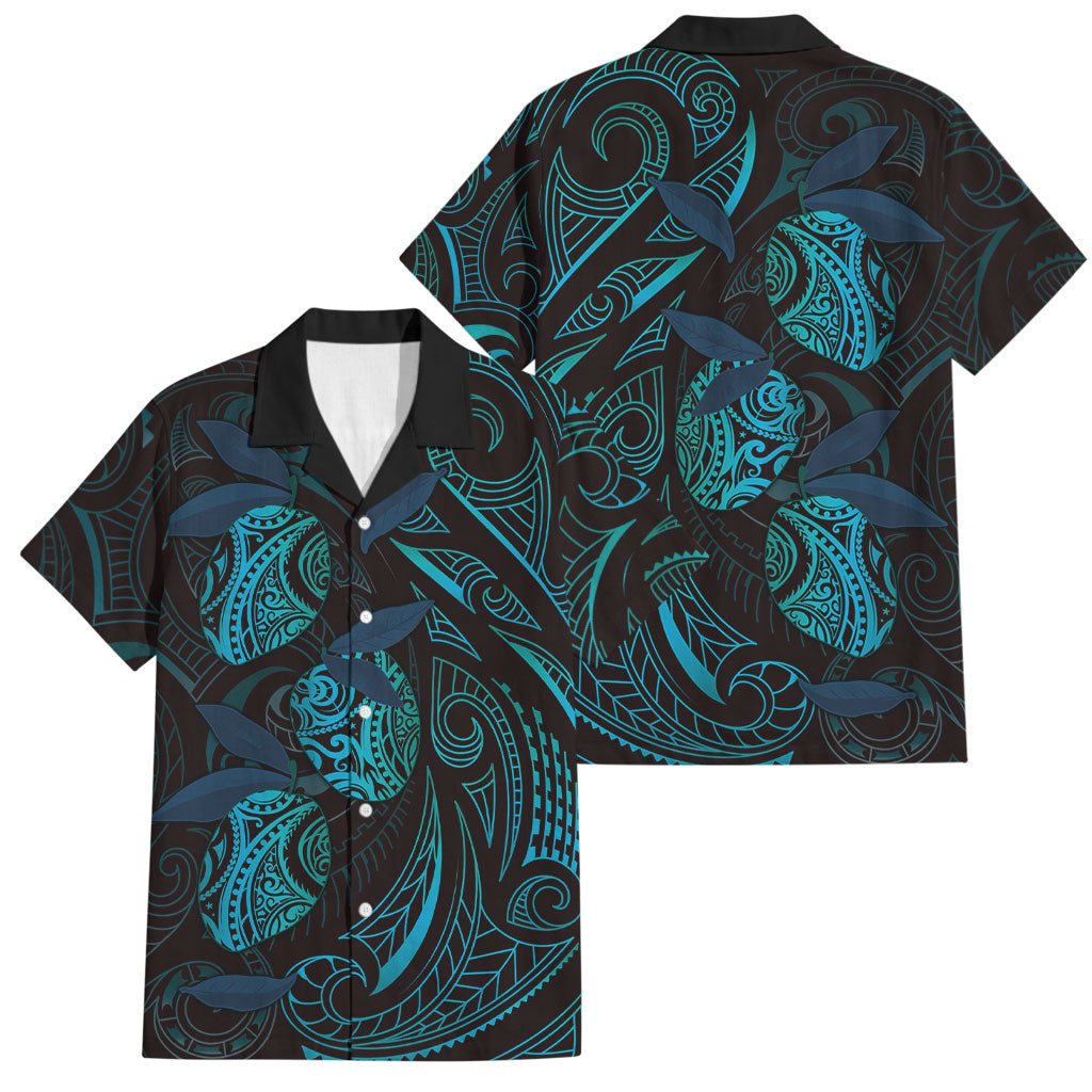 Hawaiian Mango Tribal Tattoo Family Matching Summer Maxi Dress and Hawaiian Shirt Teal Pacific Traditional Pattern