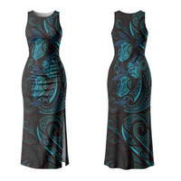 Hawaiian Mango Tribal Tattoo Family Matching Tank Maxi Dress and Hawaiian Shirt Teal Pacific Traditional Pattern