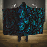 Hawaiian Mango Tribal Tattoo Hooded Blanket Teal Pacific Traditional Pattern