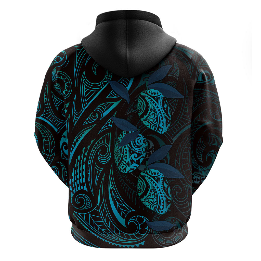 Hawaiian Mango Tribal Tattoo Hoodie Teal Pacific Traditional Pattern