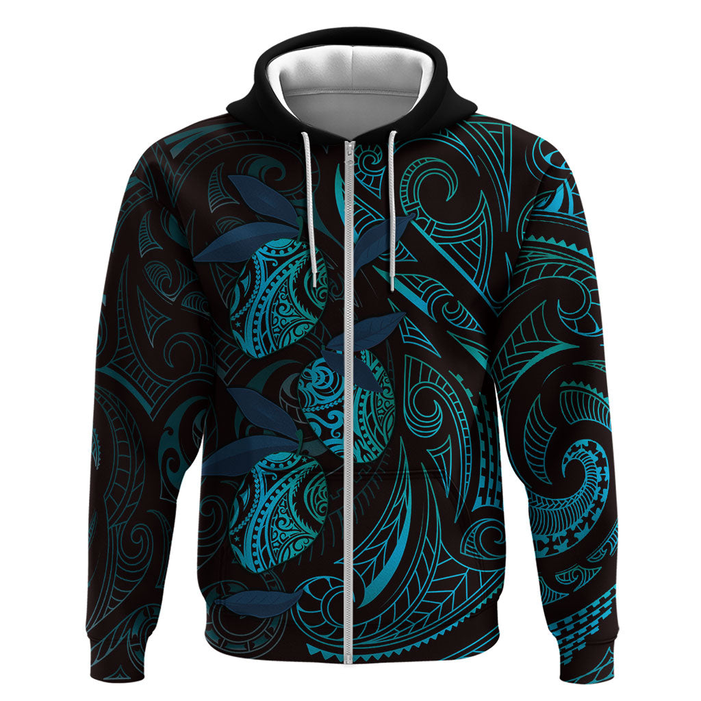 Hawaiian Mango Tribal Tattoo Hoodie Teal Pacific Traditional Pattern