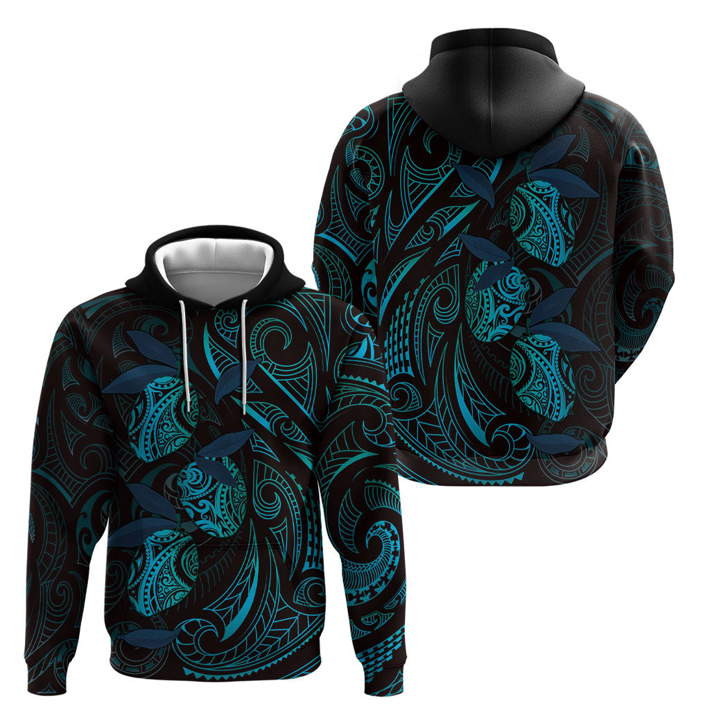 Hawaiian Mango Tribal Tattoo Hoodie Teal Pacific Traditional Pattern
