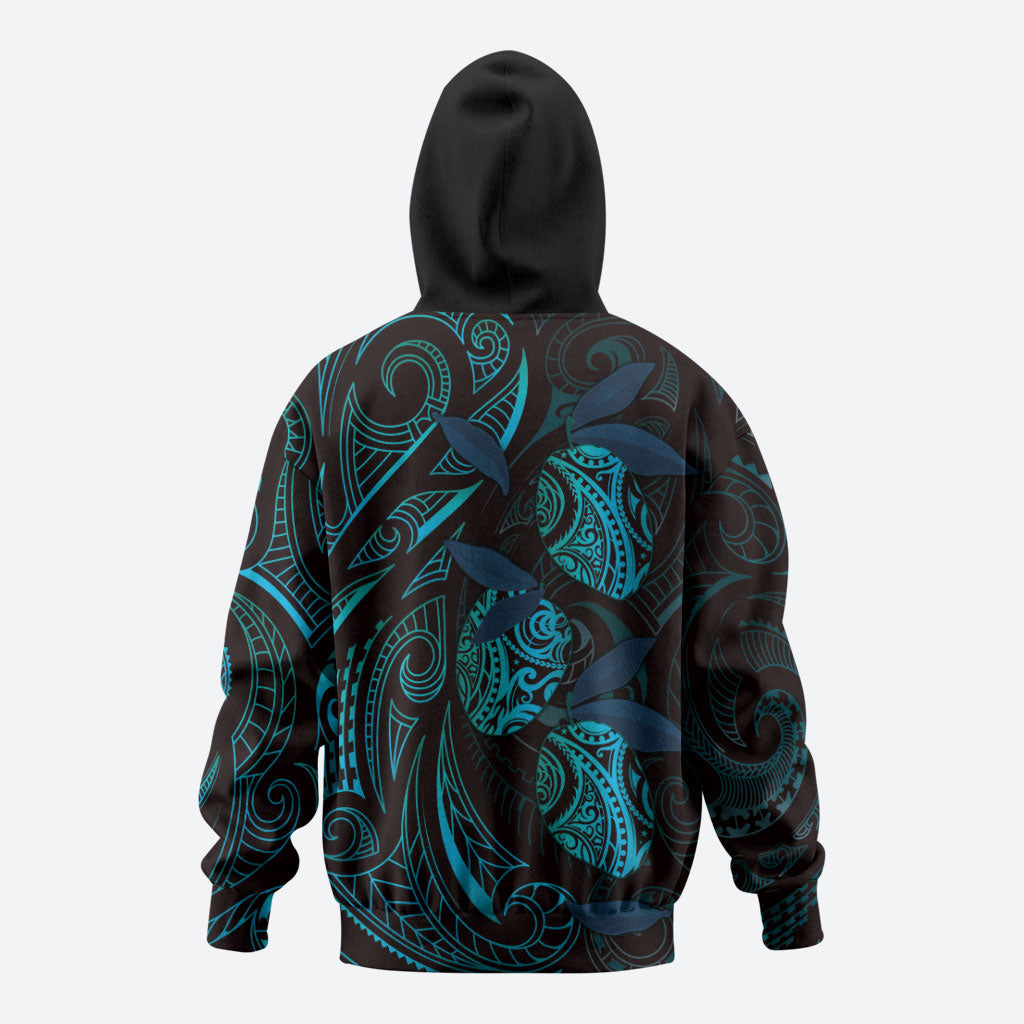 Hawaiian Mango Tribal Tattoo Hoodie Teal Pacific Traditional Pattern