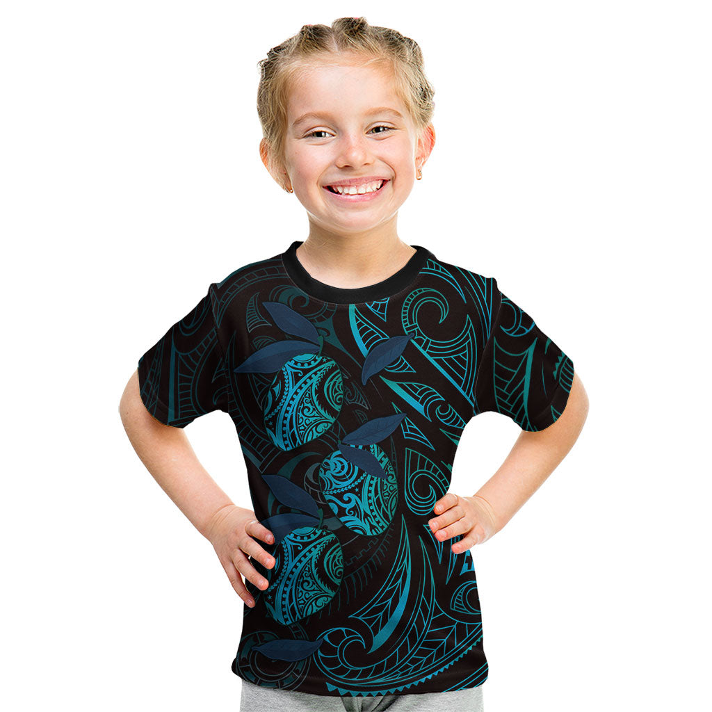 Hawaiian Mango Tribal Tattoo Kid T Shirt Teal Pacific Traditional Pattern